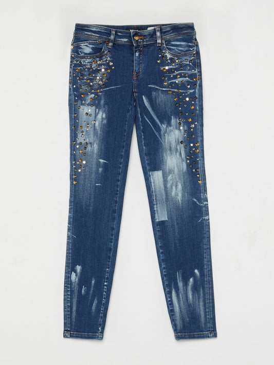 Multi-Stud Splatter Paint Jeans