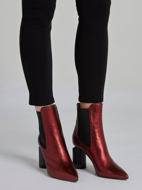 Red Leather Ankle Boots