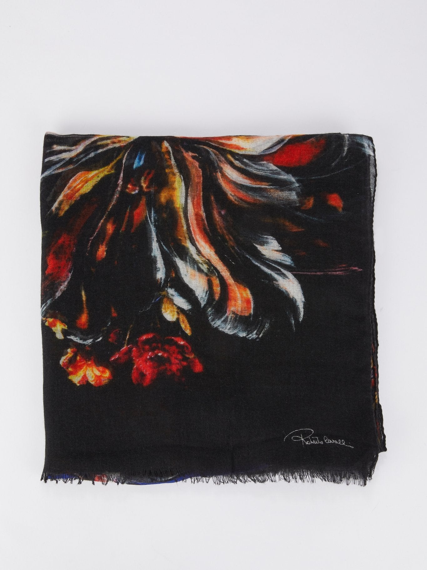 Black Printed Frayed Scarf