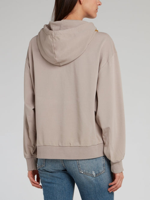 Brown Studded Drawstring Hoodie