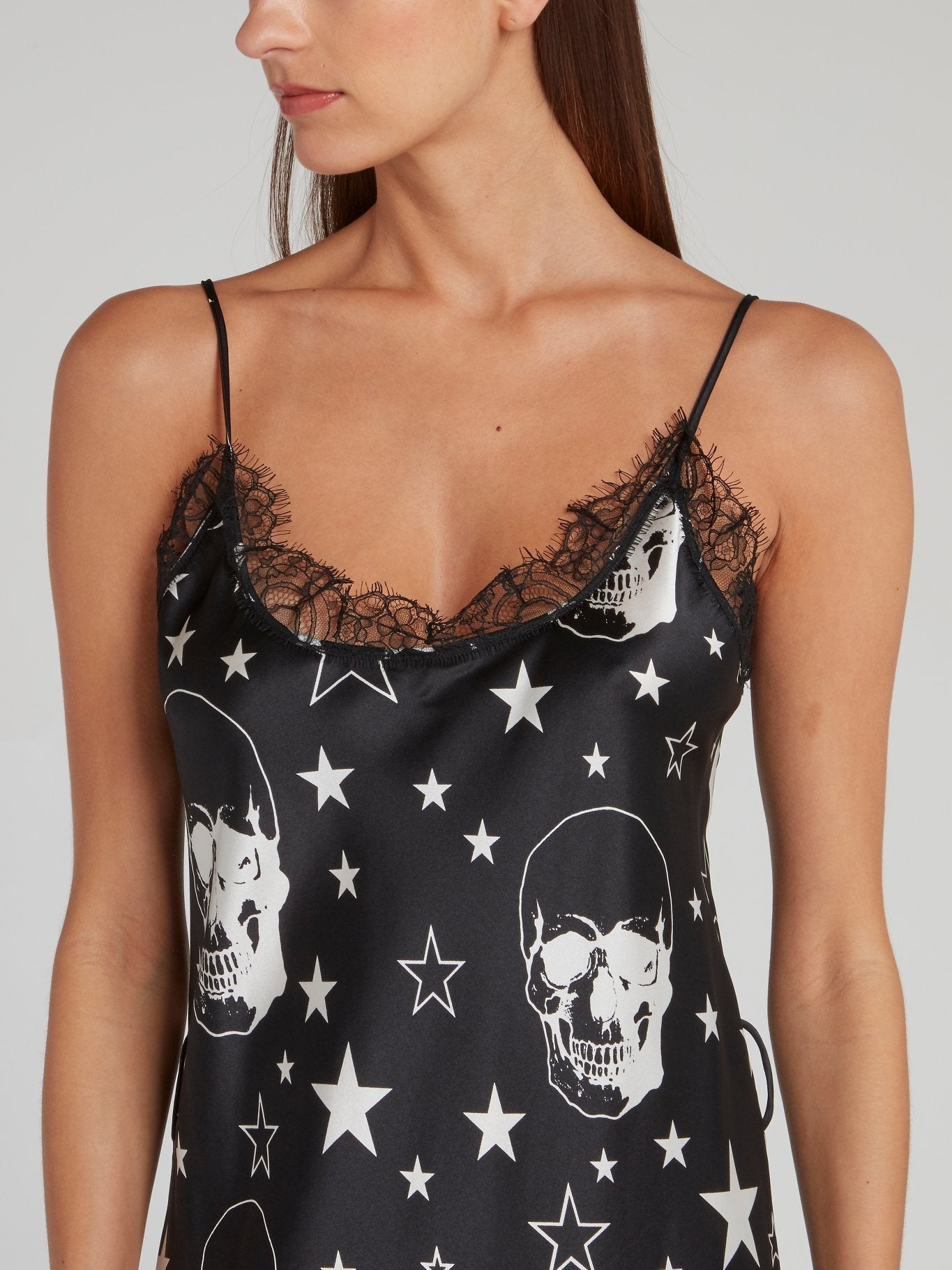 Stars and Skulls Black Lace Hem Dress