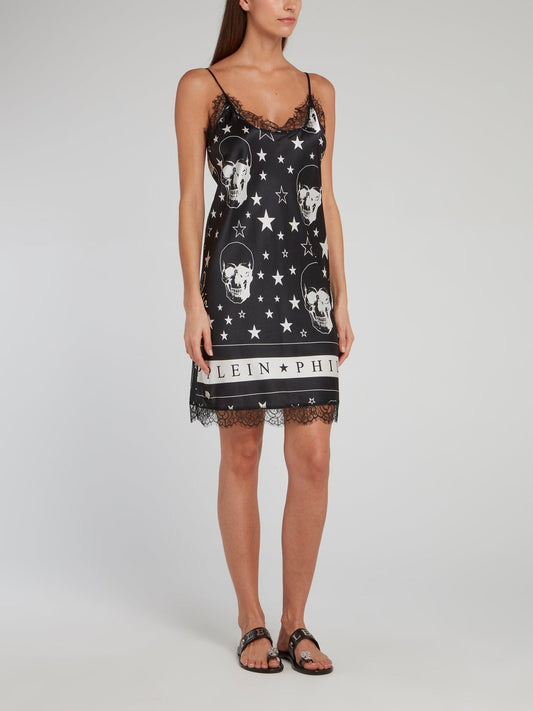 Stars and Skulls Black Lace Hem Dress