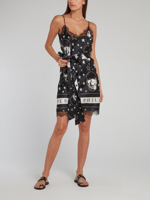 Stars and Skulls Black Lace Hem Dress