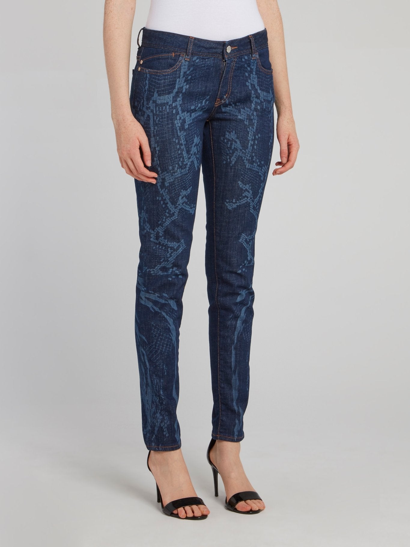 Navy Snake Effect Skinny Jeans