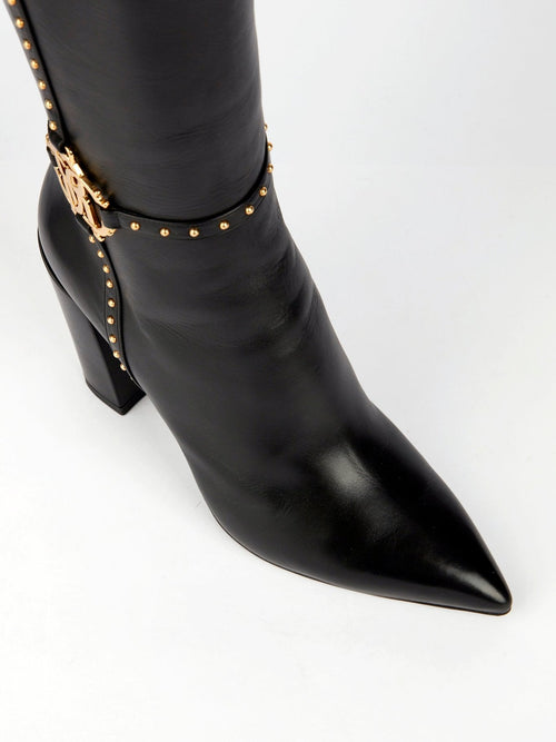 Black Leather Knee High Boots