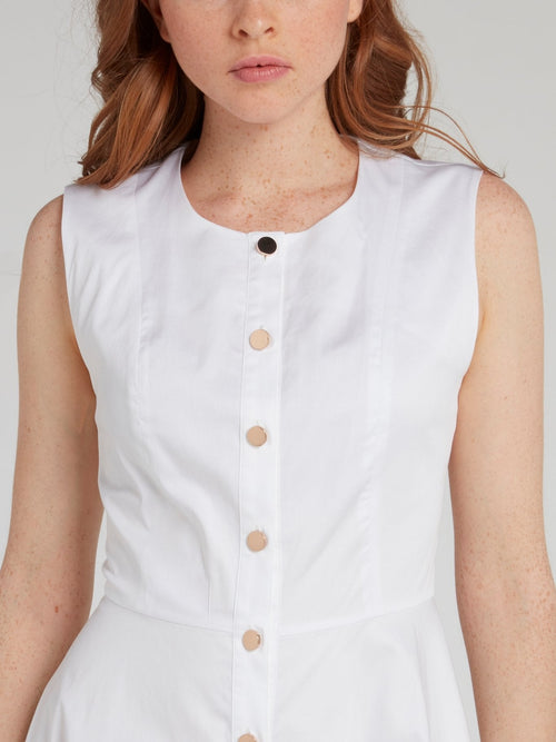 White Flared Button Up Dress