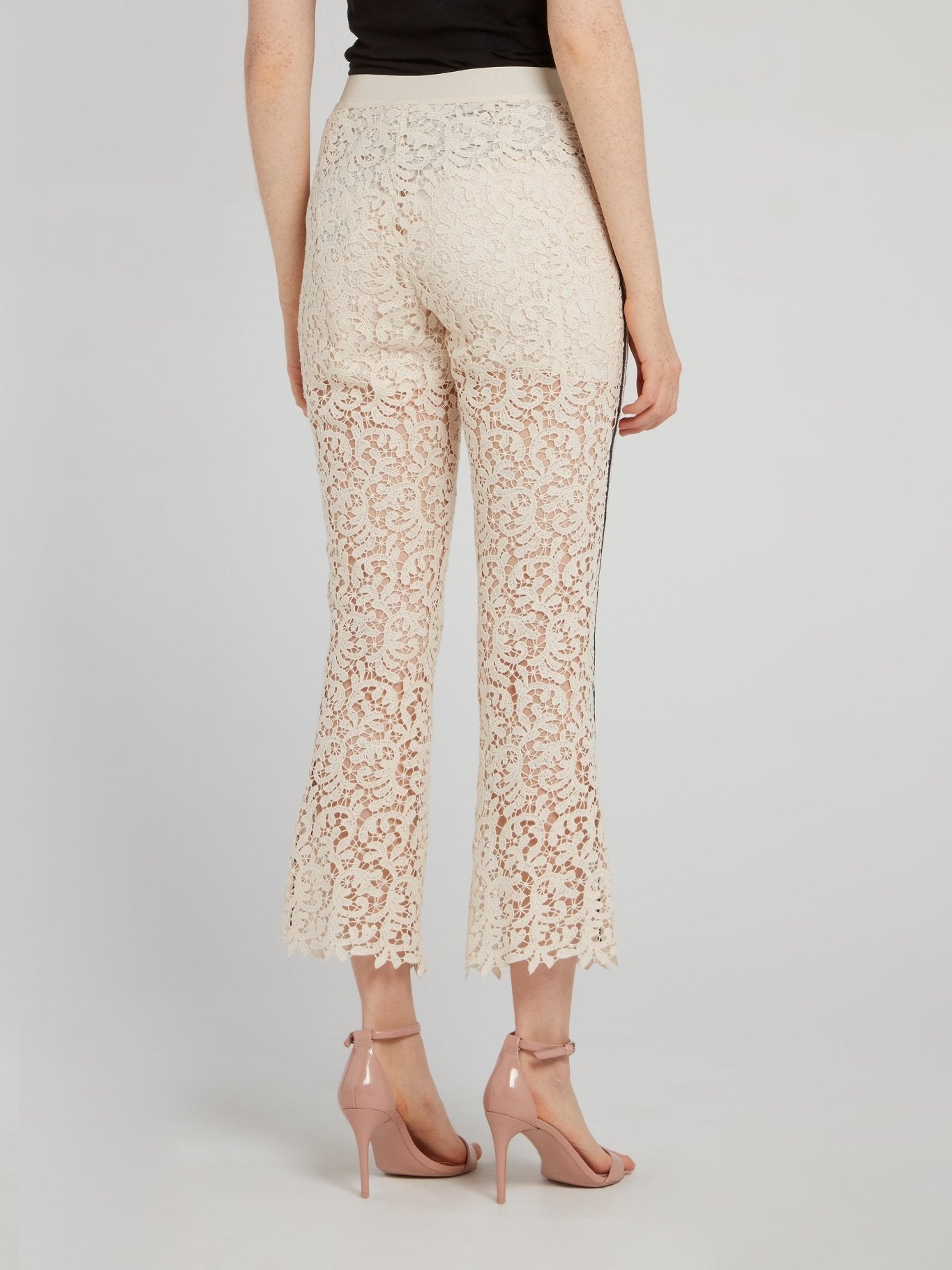 Beige Lace Flared Pants