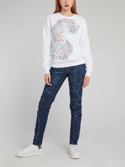 White Holographic Leopard Sweatshirt