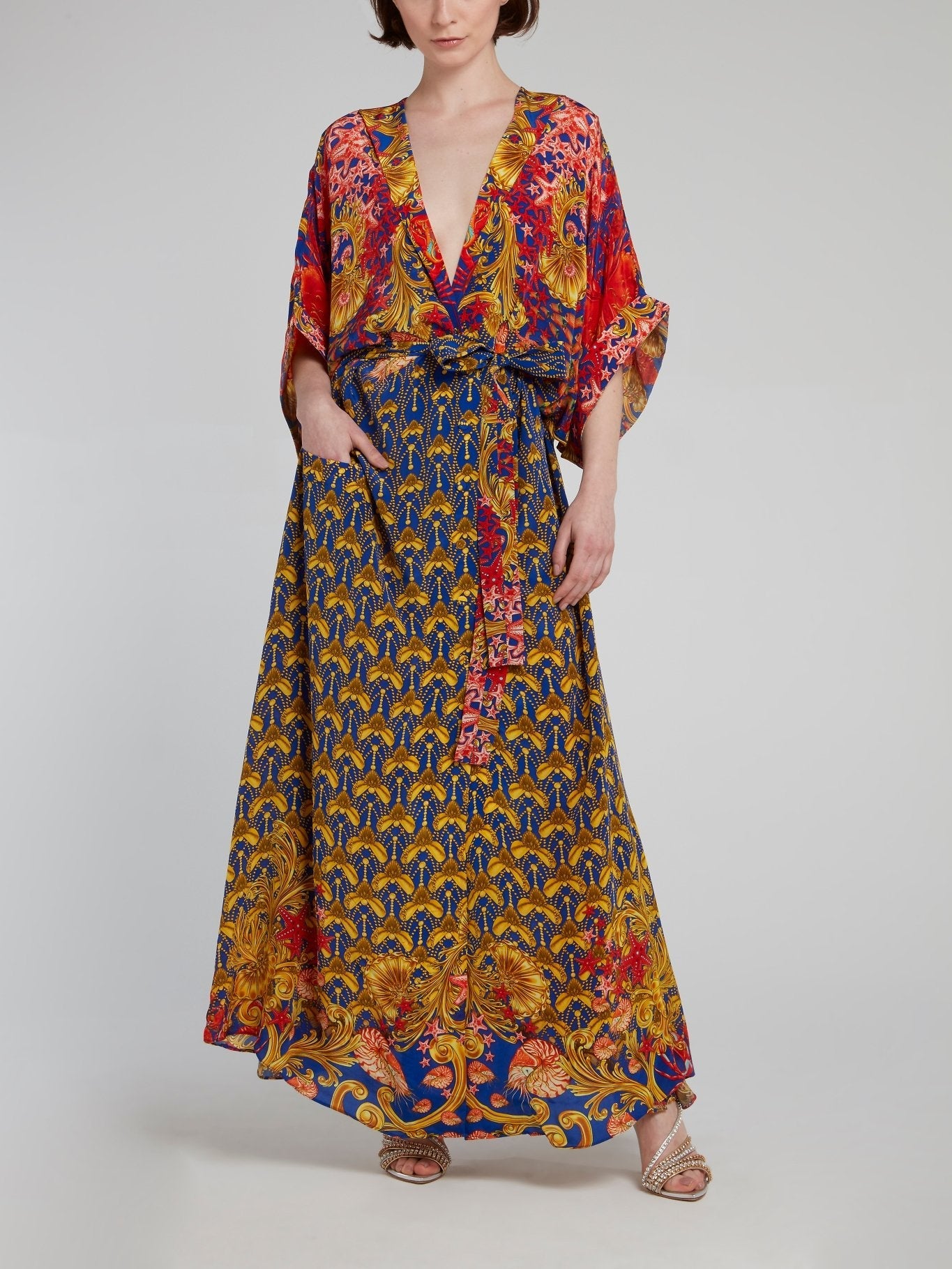 Baroque Print Kimono Cover Up Dress