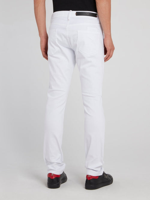 White Straight Cut Tattered Pants