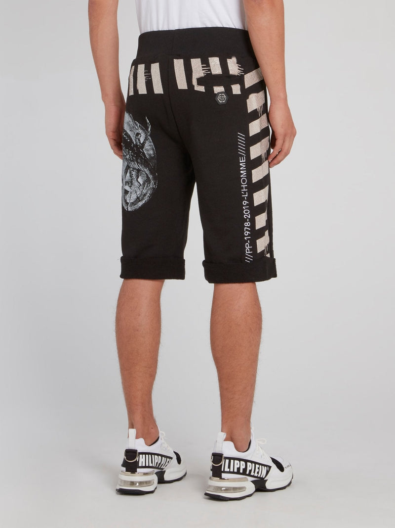 Black Skull Print Active Shorts