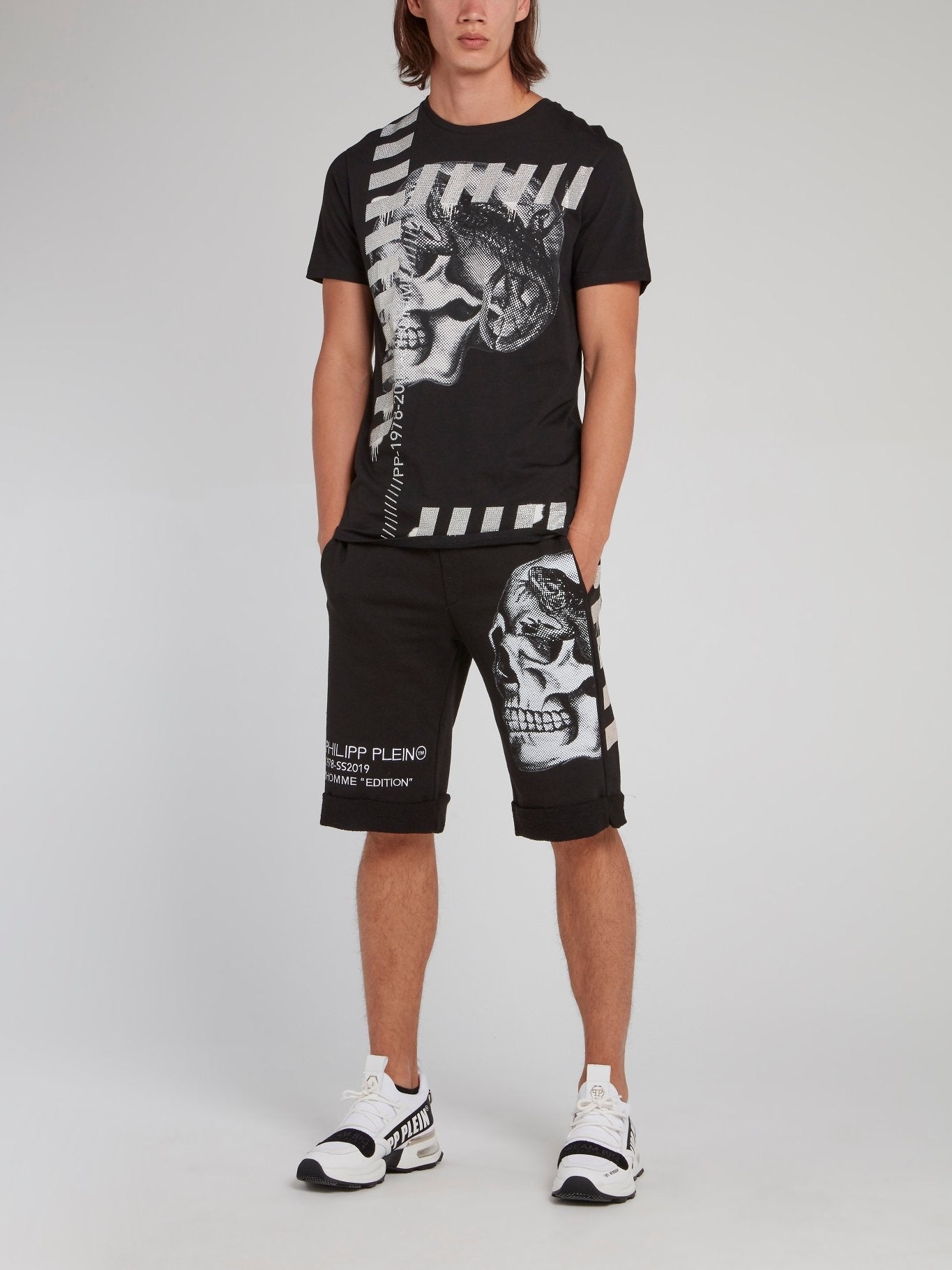 Black Skull Print Active Shorts