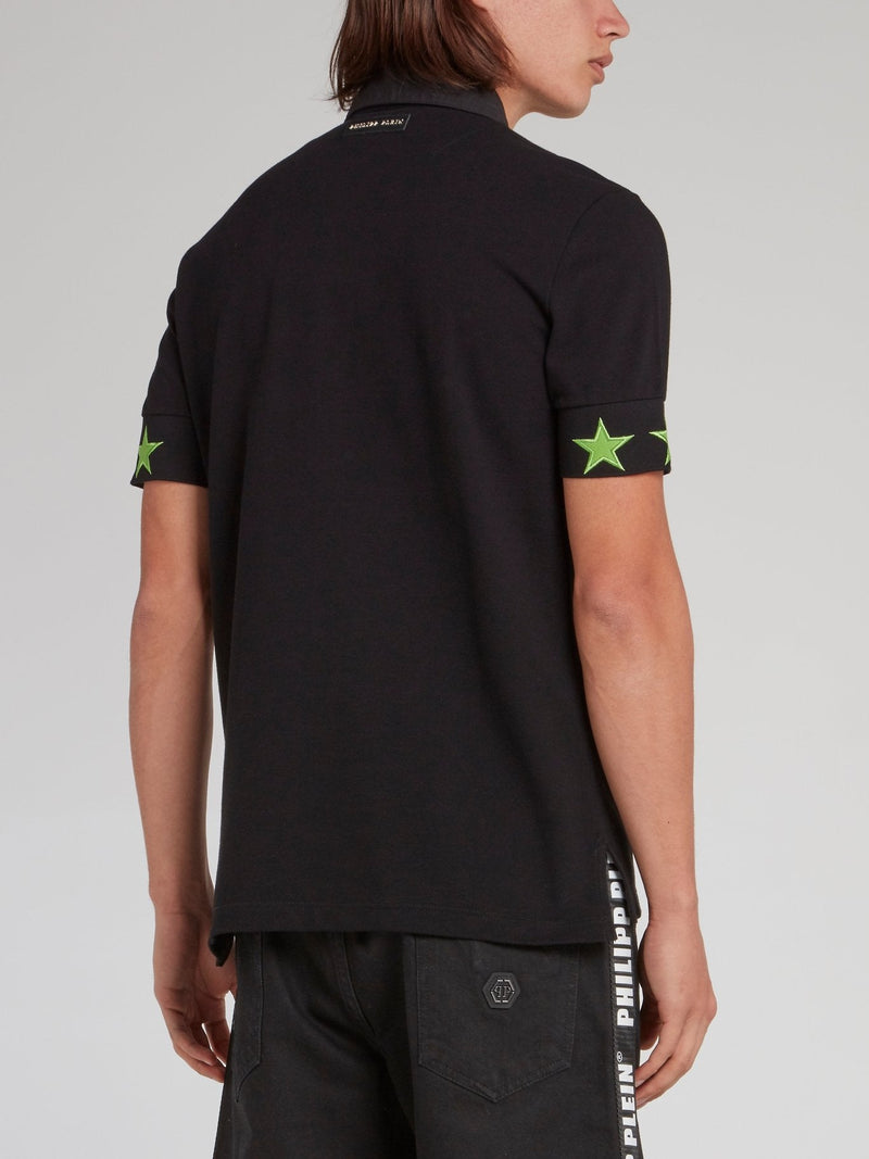 Black and Green Stars Skull Polo Shirt