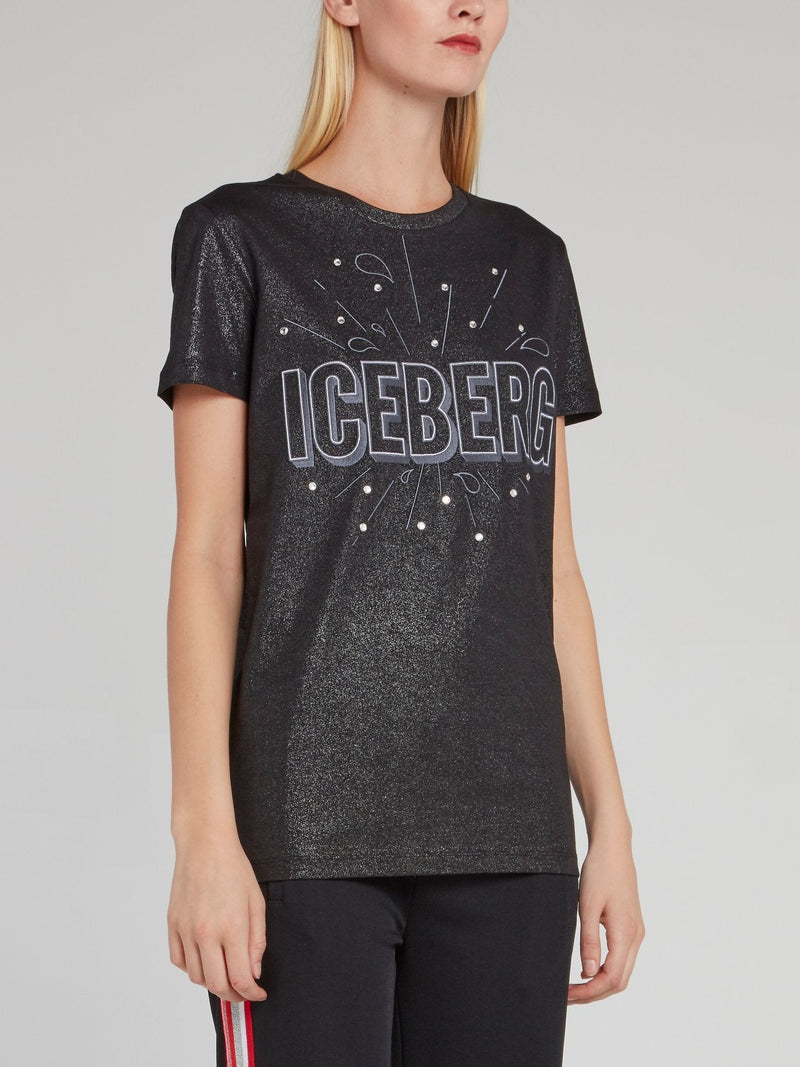 Black Logo Glitter T-Shirt