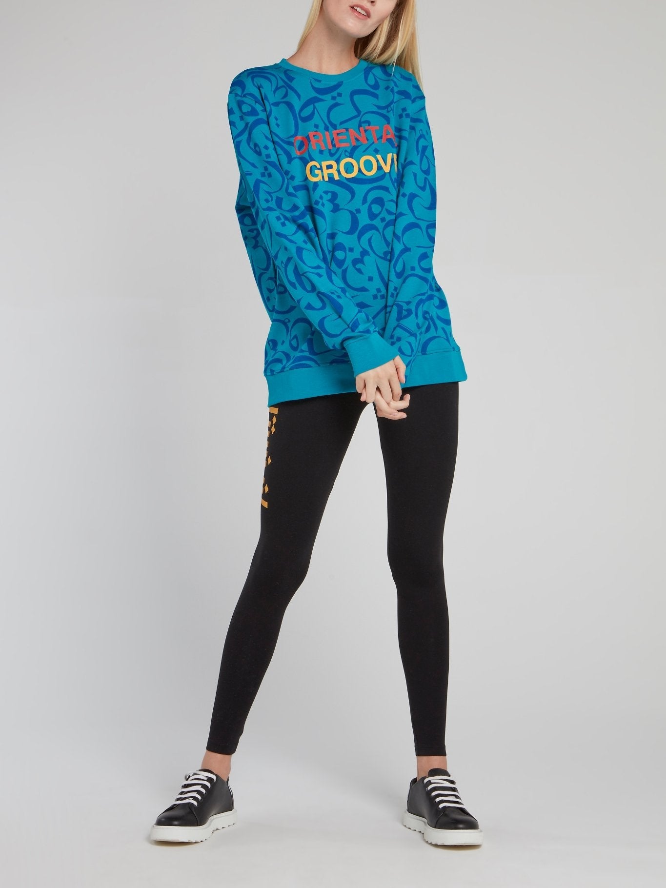 Blue Calligraphy Print Sweatshirt