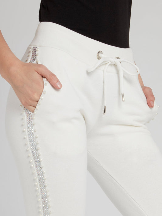 White Pearl Embellished Active Trousers