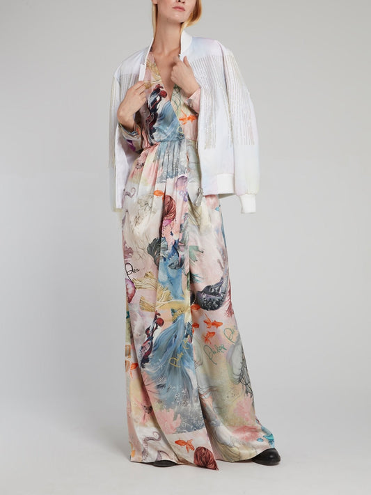 Ocean Print Surplice Silk Dress