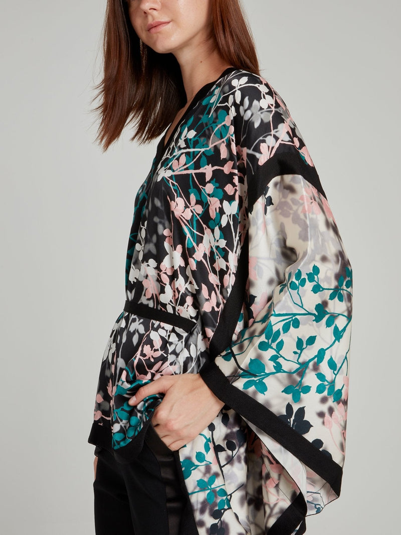 Leaf Print Flared Sleeve Kaftan