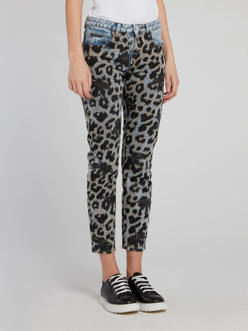 Leopard Print Denim Capri Pants