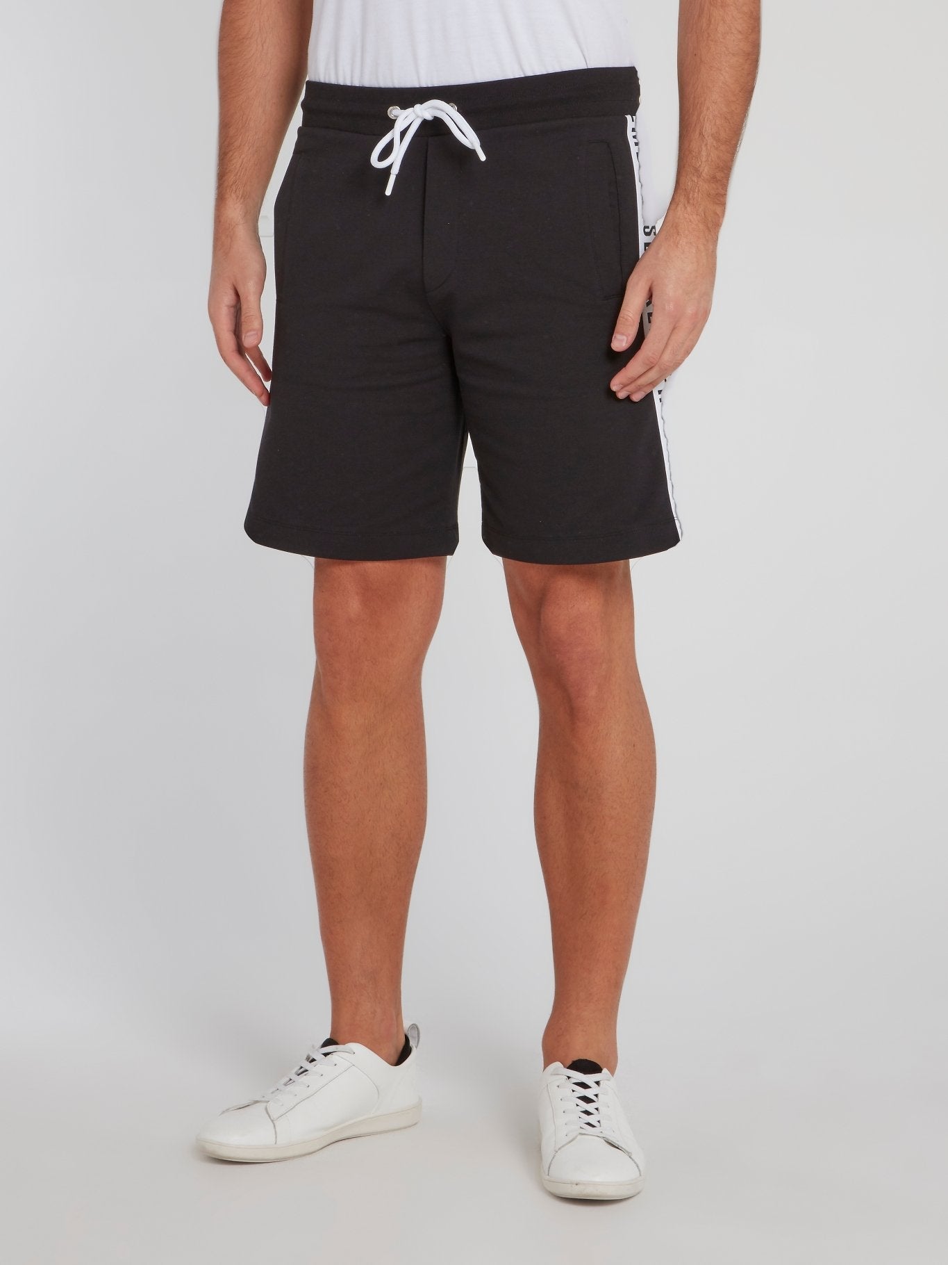 Black Logo Tape Drawstring Shorts