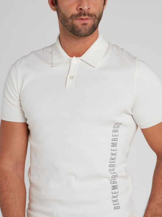 White Logo  Knitted Polo Shirt