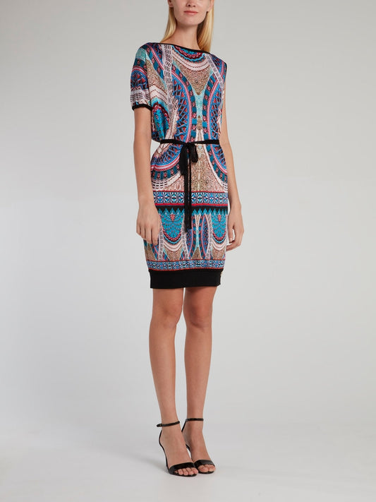 Pattern Print Bateau Mini Dress