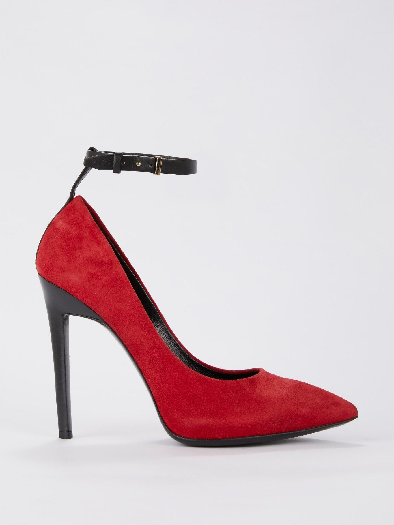 Red Ankle Strap Suede Pumps