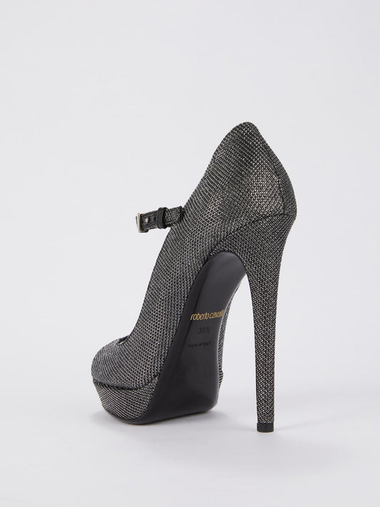 Grey Belted Peep Toe Pumps