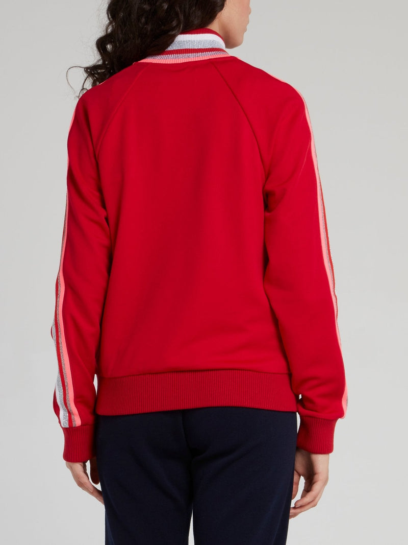 Red Stripe High Neck Sweatshirt