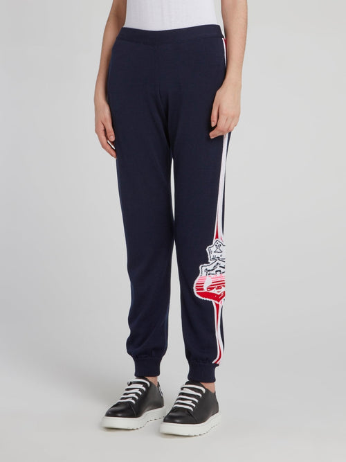 Navy Side Logo Knitted Pants
