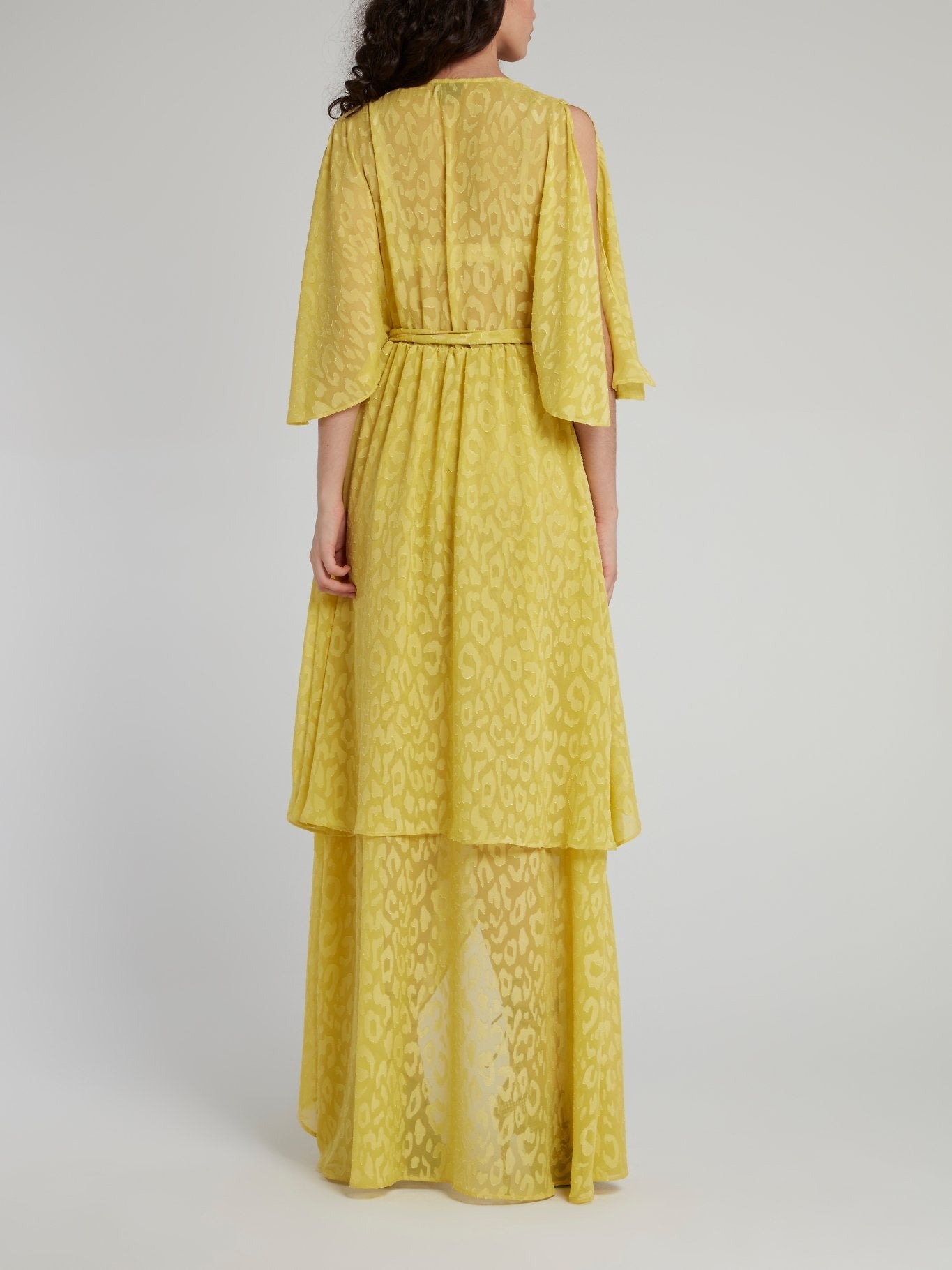 Yellow Leopard Print High-Low Maxi Dress