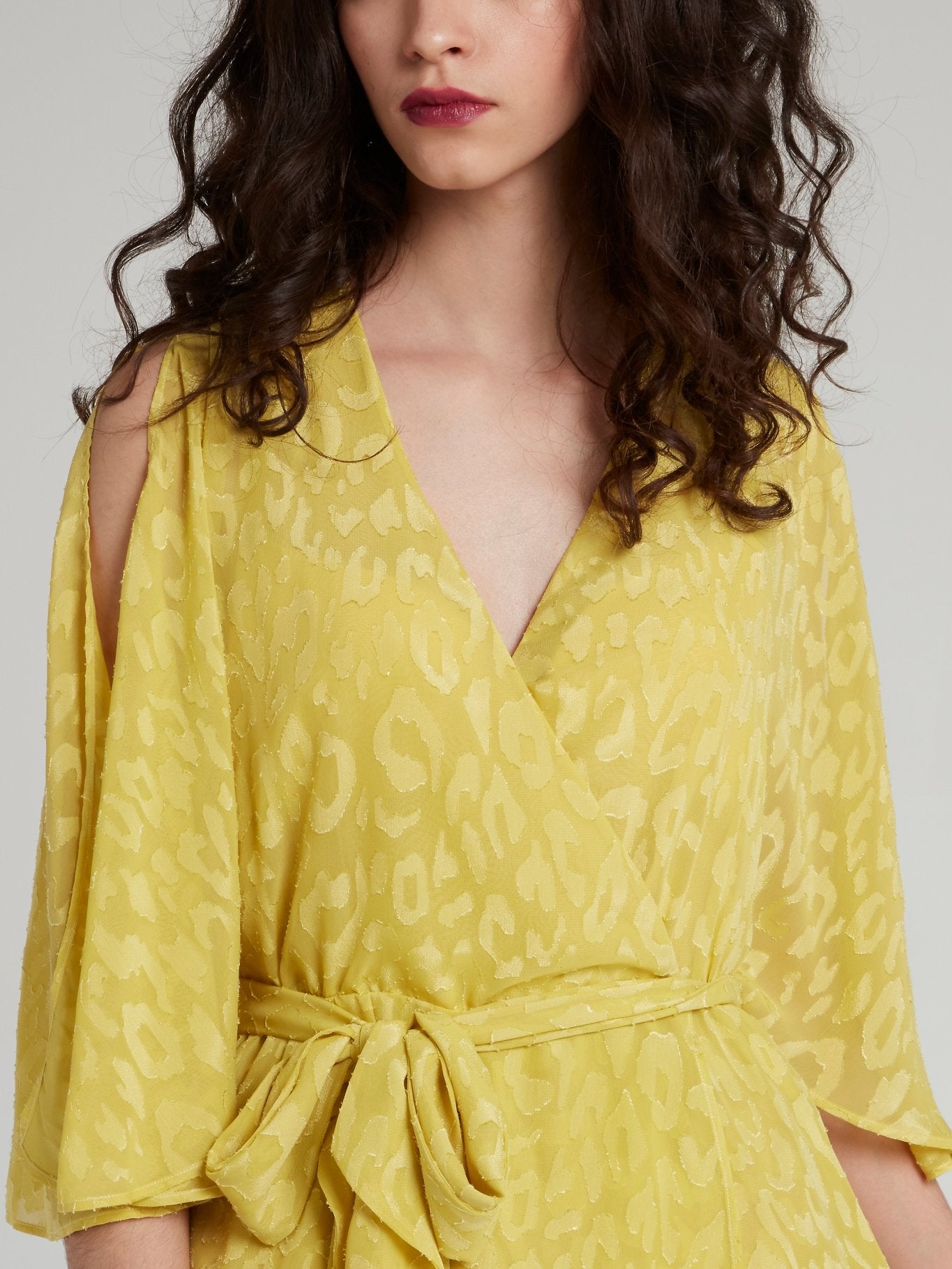 Yellow Leopard Print High-Low Maxi Dress