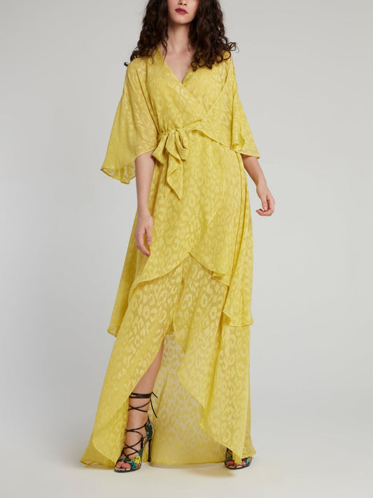 Yellow Leopard Print High-Low Maxi Dress