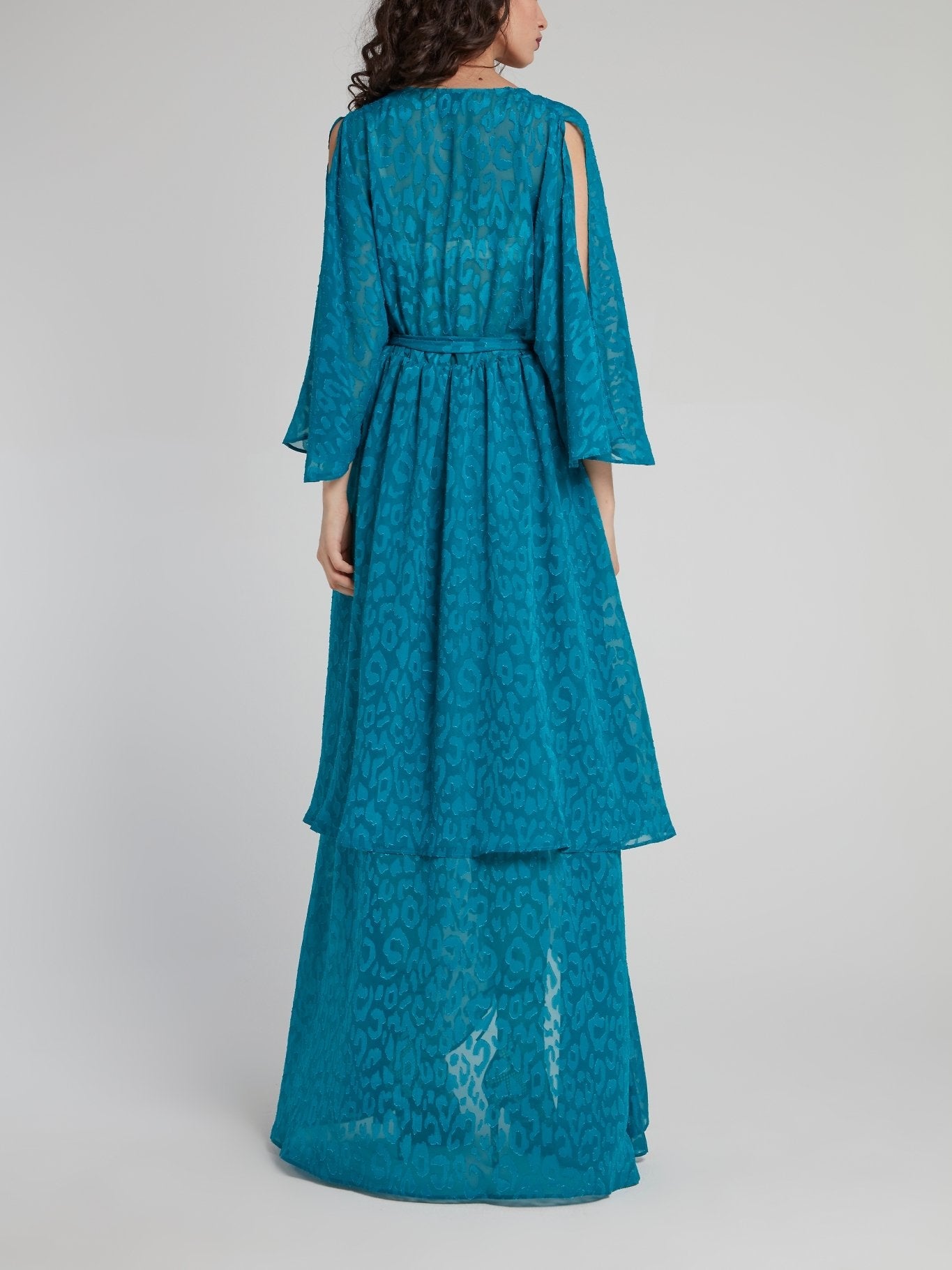 Blue Leopard Print High-Low Maxi Dress