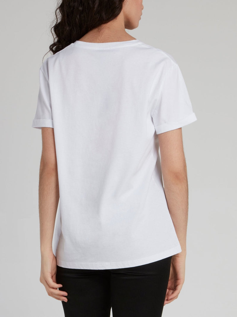White Abstract Print Crewneck T-Shirt