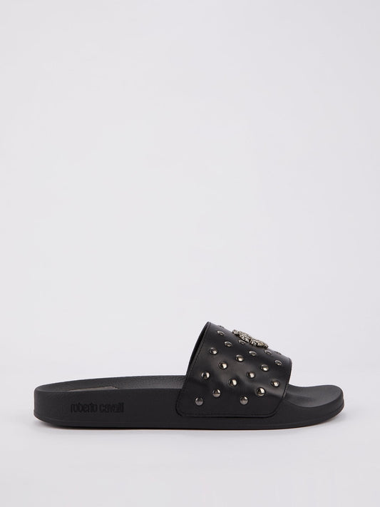 Black Snake Monogram Studded Slides