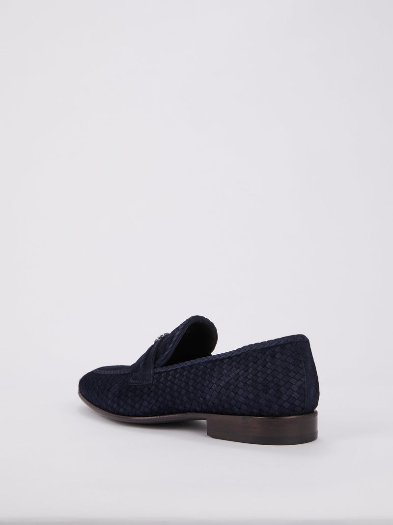 Navy Logo Weave Loafers