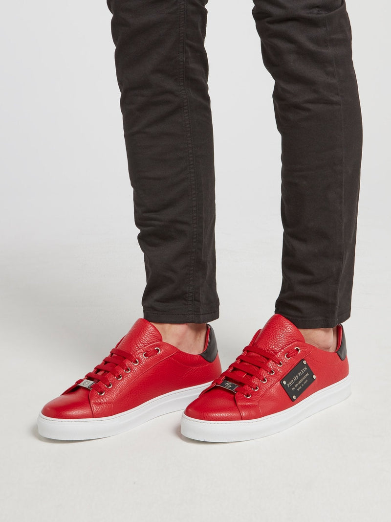 Red Low Top Leather Sneakers