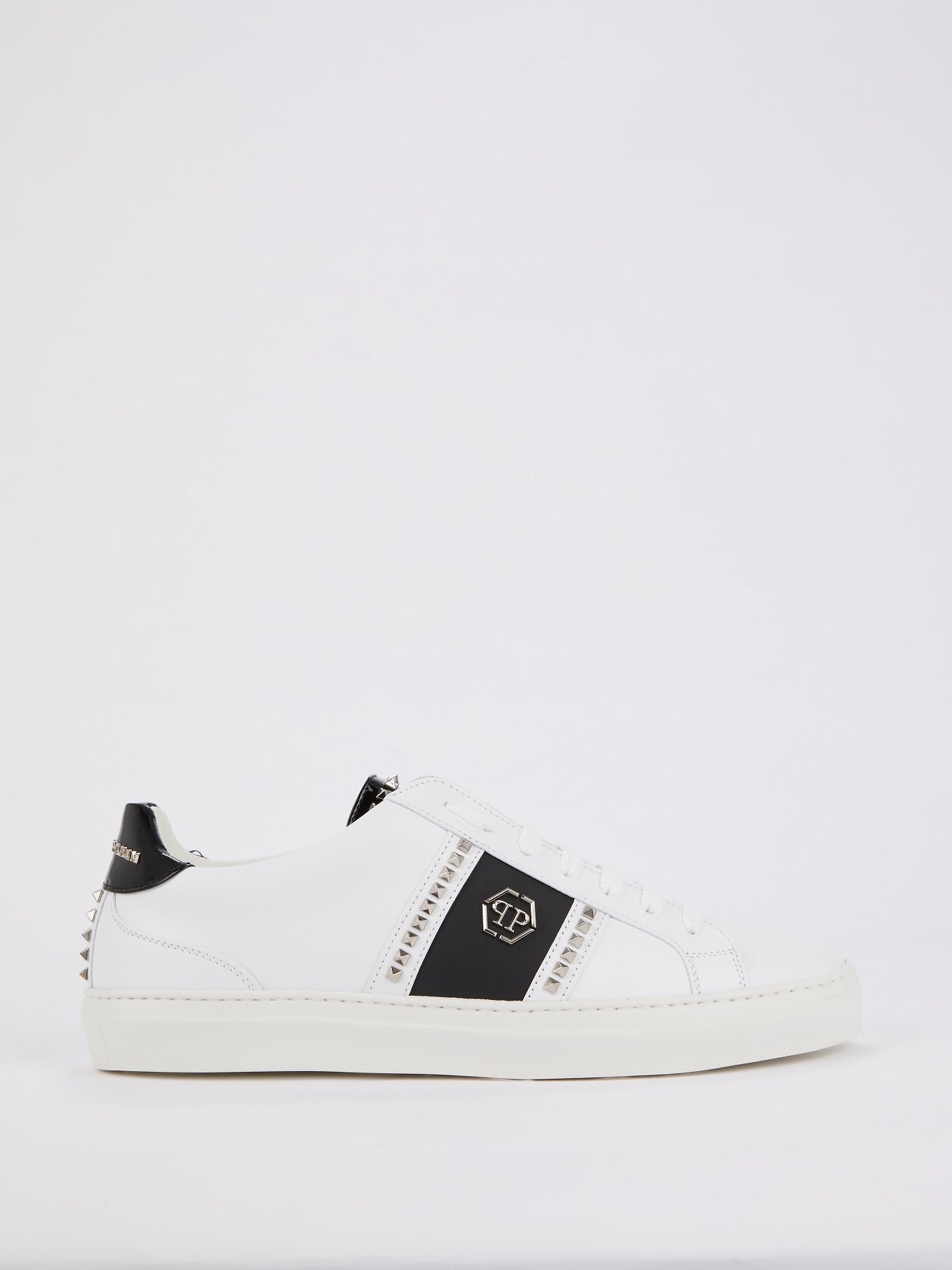 White Contrast Studded Sneakers