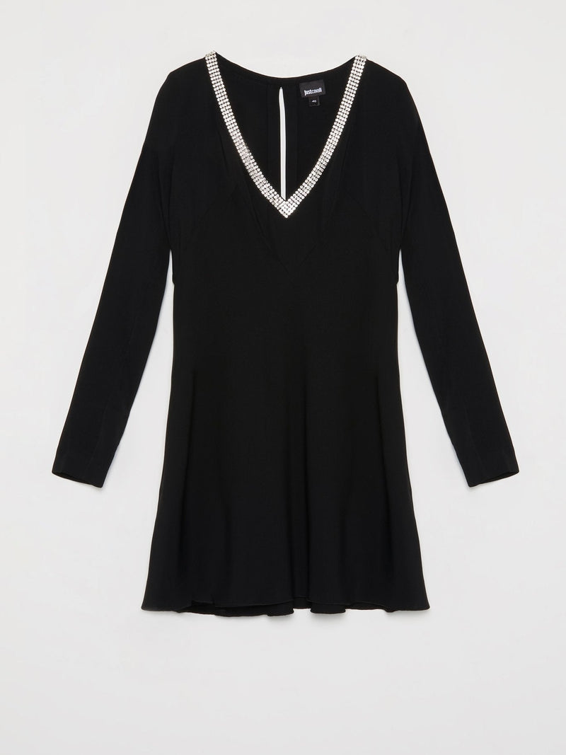 Black Crystal Studded Plunge Dress