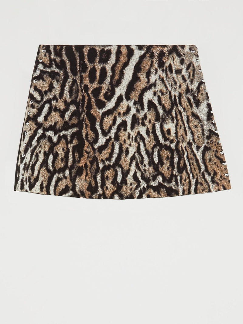 Leopard Print Stud Detail Mini Skirt