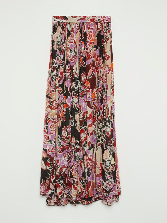 Floral Print Pleated Maxi Skirt