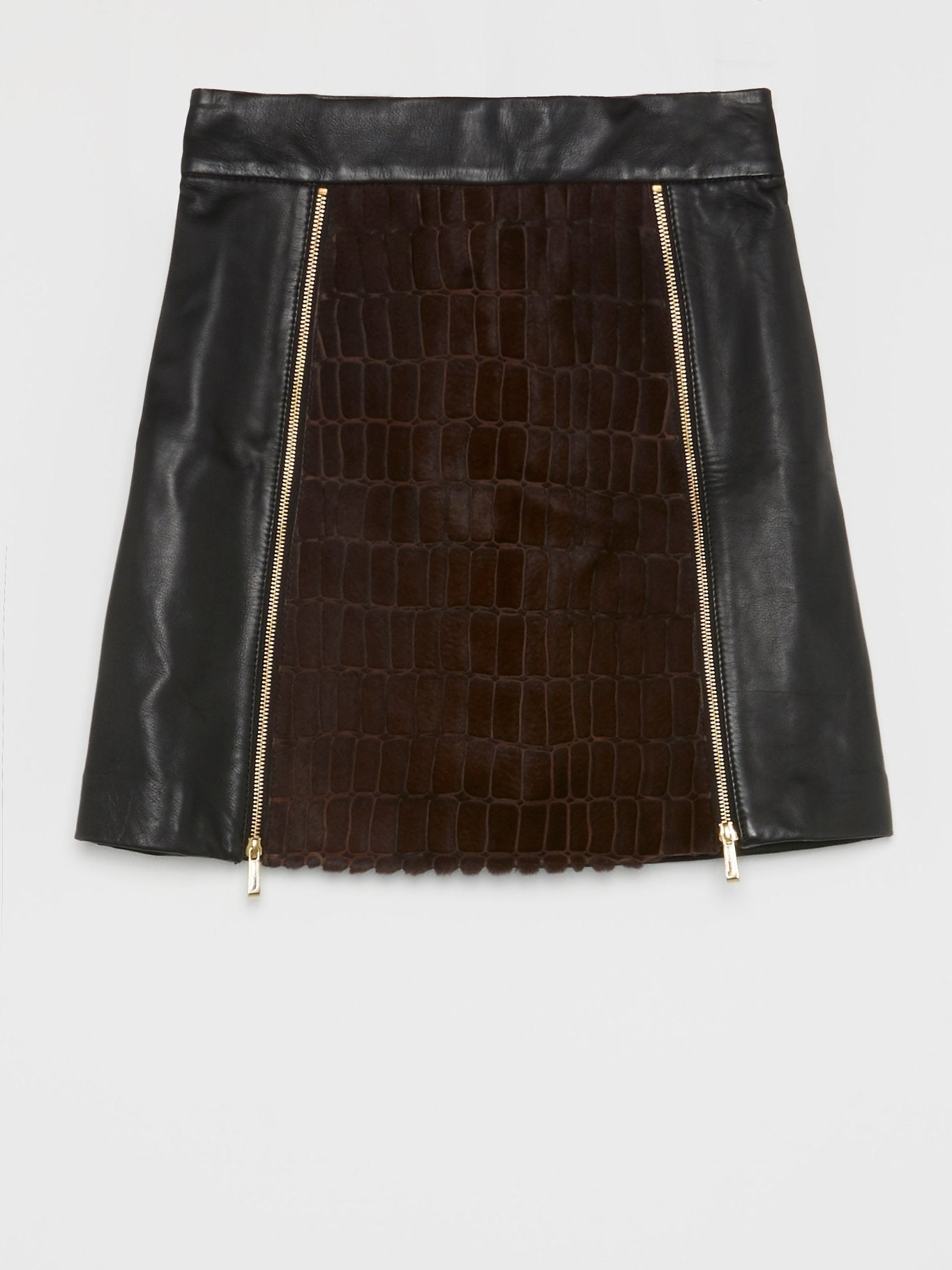 Black Zip Up Leather Mini Skirt