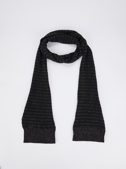 Black Glitter Striped Scarf