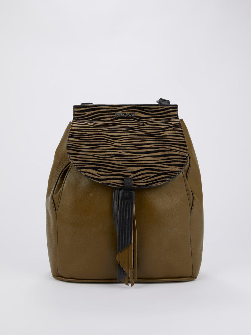 Olive Animal Print Leather Mini Backpack