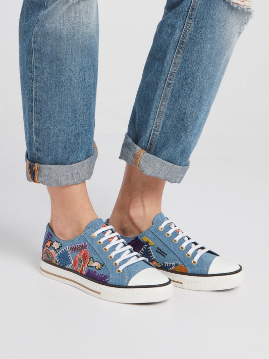 Blue Embroidered Denim Sneakers