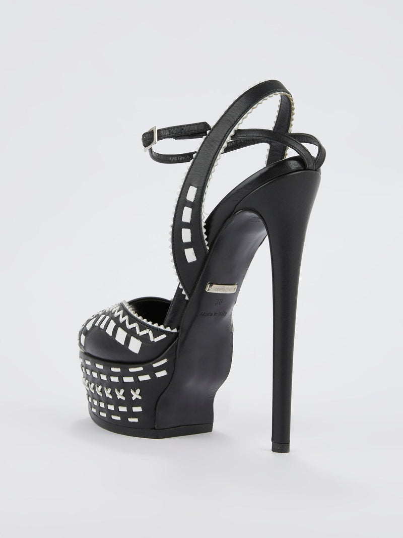 Black Contrast Detail High-Heel Sandals