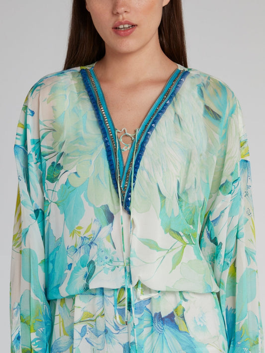 Tropical Print Slit Long Kaftan