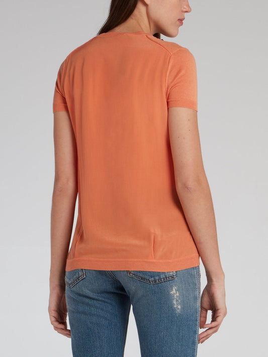 Coral Orange Knit T-Shirt