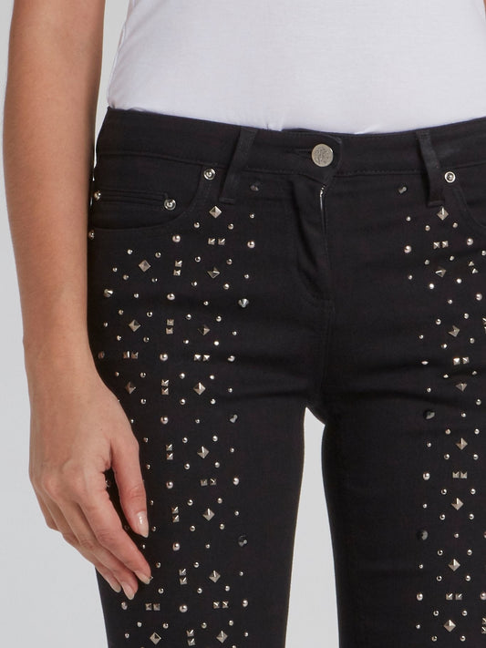 Black Multi-Stud Slim Fit Pants